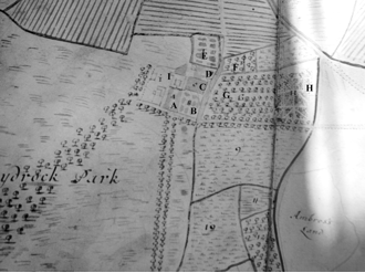 Detail of Lanhydrock House and its immediate setting from the  Lanhydrock Atlas, 1695