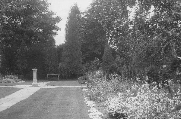 'This is a long stretch between the tennis lawn and the long holly hedge walk and for my grandparents’ golden wedding, it was re-vamped. At the farther end was a walnut tree where we used to “take tea” – apparently the walnut tree harbours no flies.’