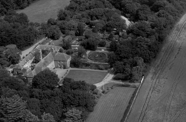 Rosteague seen from the air in 2003, with the French Garden in the centre