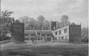 J W Stockdale, engraved view of the east front of Lanhydrock, c 1827