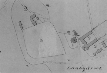 Fig 5: Tithe map for the Parish of Lanhydrock, 1841: detail showing the area around the house